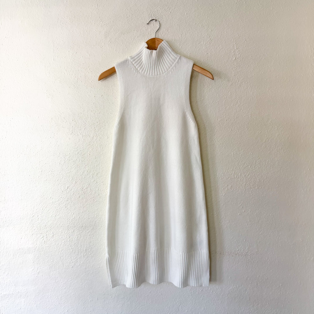 Free Assembly Ribbed Turtleneck Sleeveless Sweater Dress in Cream | XS