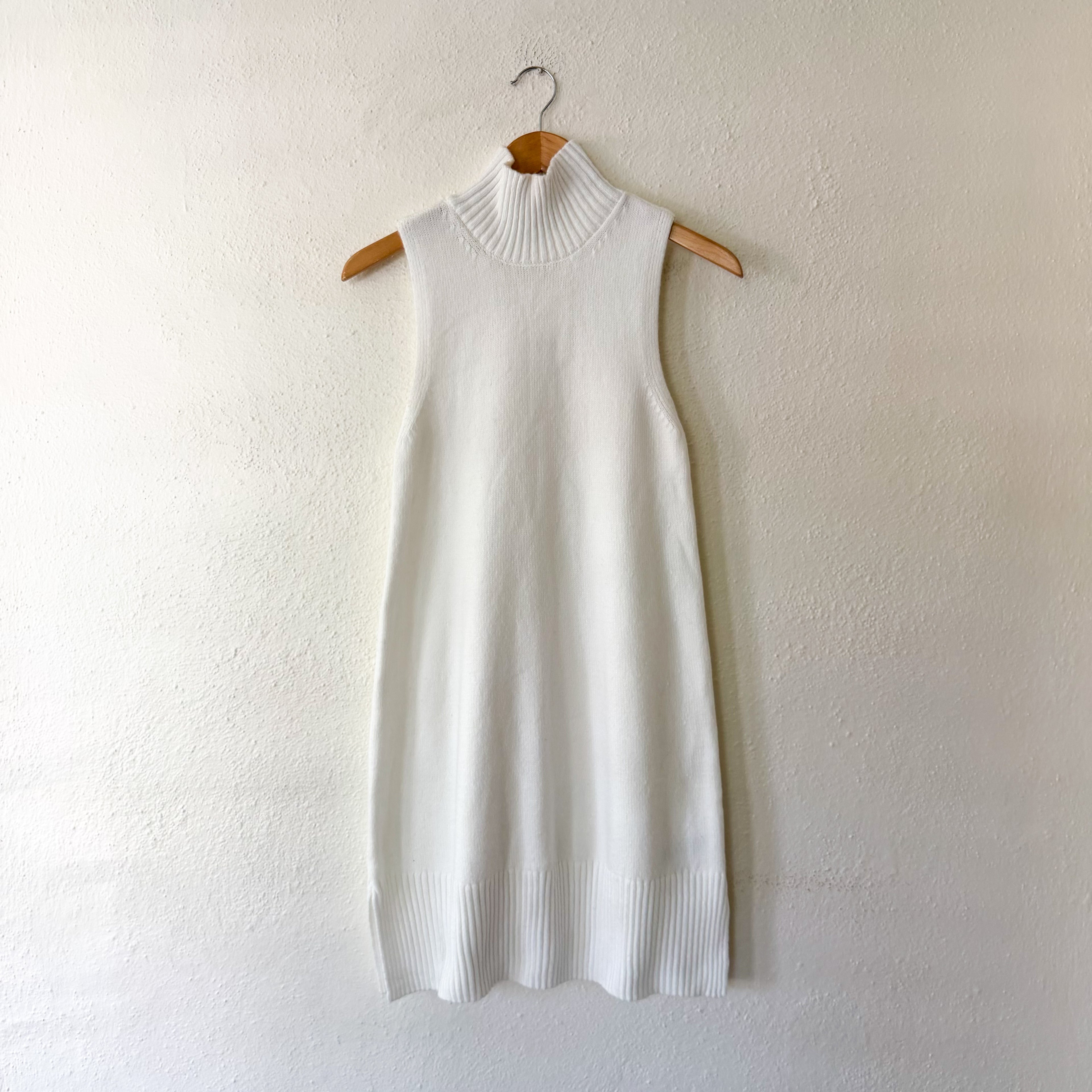 Free Assembly Ribbed Turtleneck Sleeveless Sweater Dress in Cream | XS