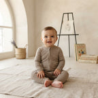H&M 100% Washable Wool Beige Melange Long Sleeve Zipper Jumpsuit | 6-9m