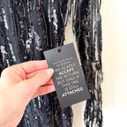 White House Black Market Black Long Sleeve Fringe Mini Dress | 0