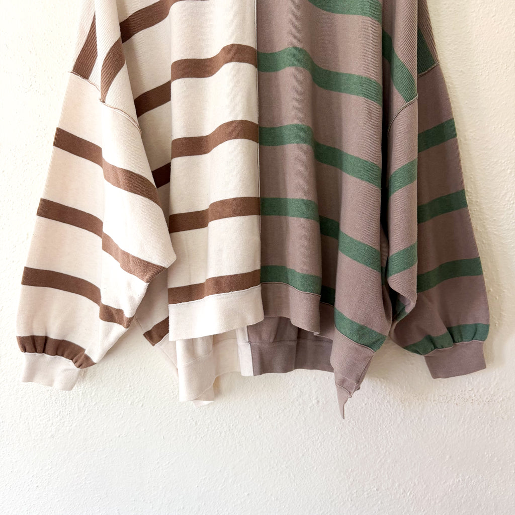 Free People Uptown Oversized Crewneck Pullover Sweatshirt Cream Brown Green |Small