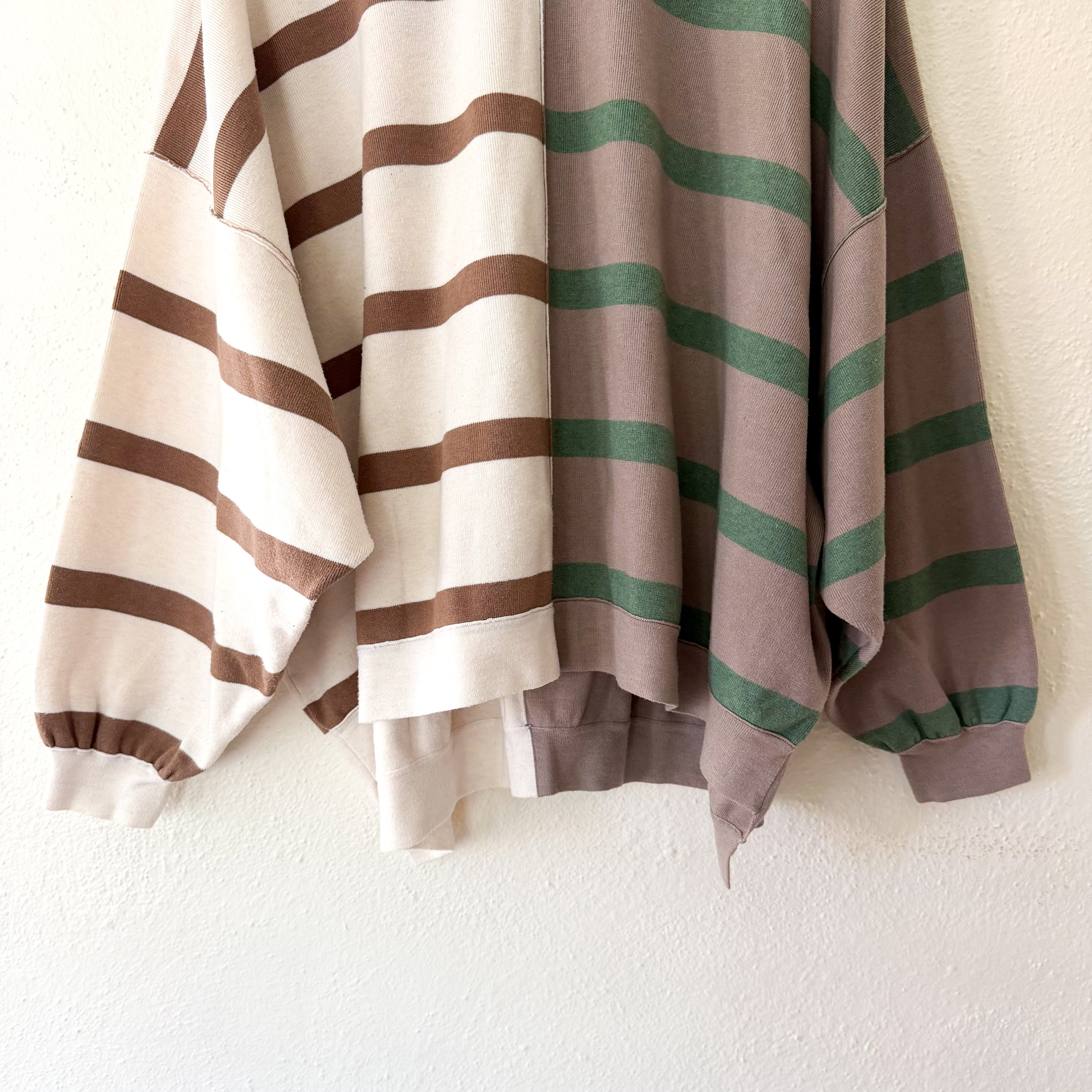 Free People Uptown Oversized Crewneck Pullover Sweatshirt Cream Brown Green |Small