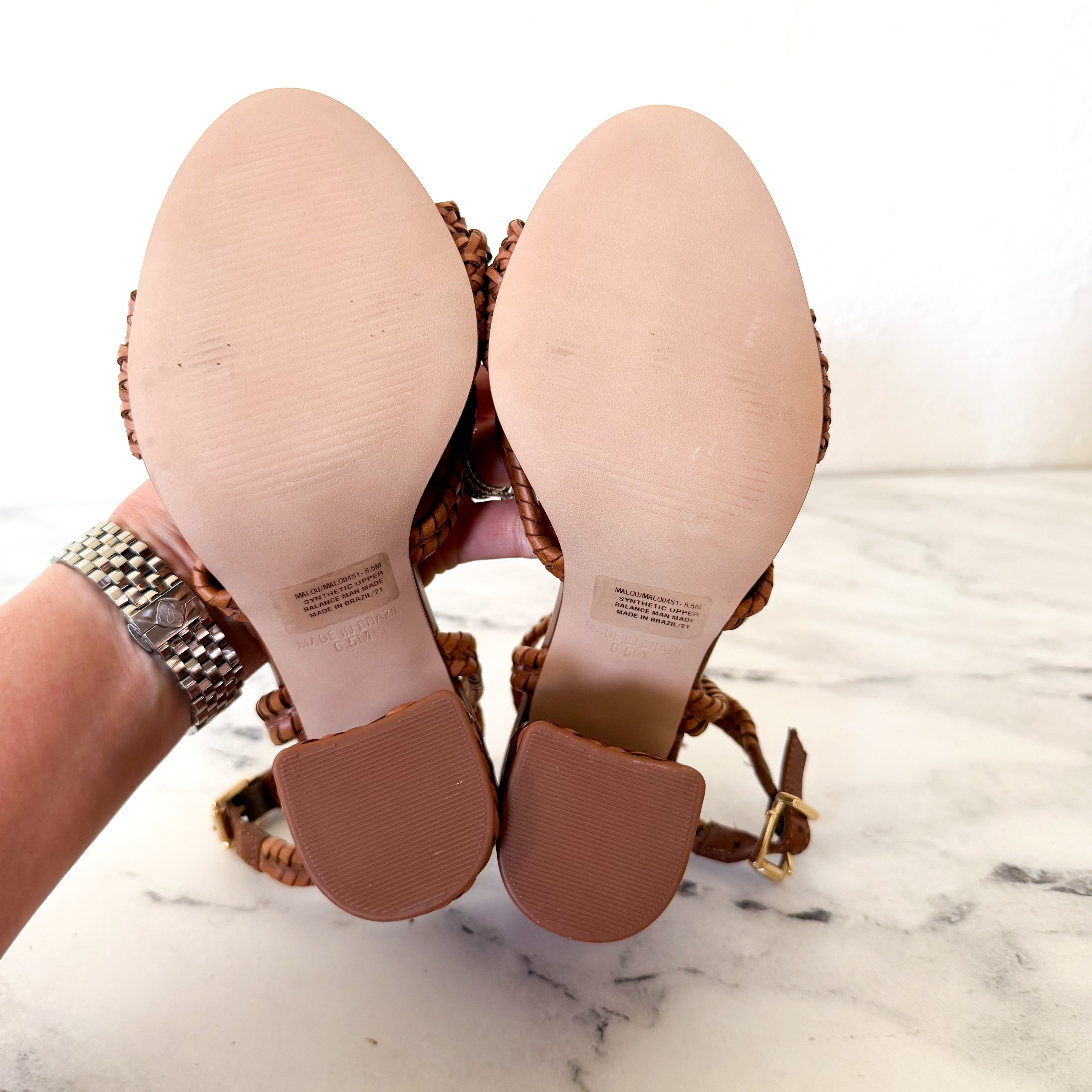Steve Madden Cognac Malou Raffia Block Heels | 6.5