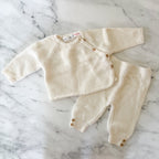 Zara Cream Textured Long Sleeve Sweater + Pants Matching Set | 0-3m