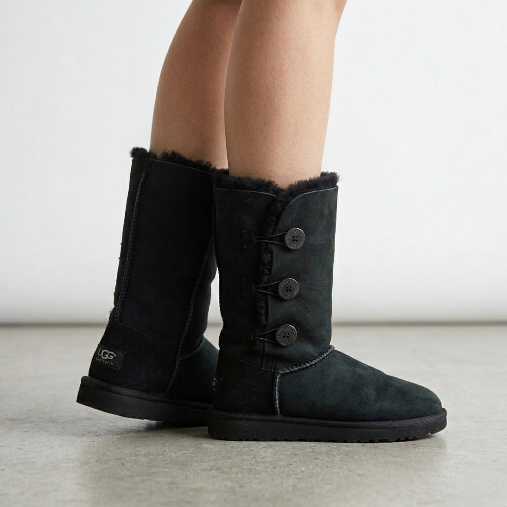 UGG Australia Black Sheepskin Bailey Button Triplet Boots | 2Y