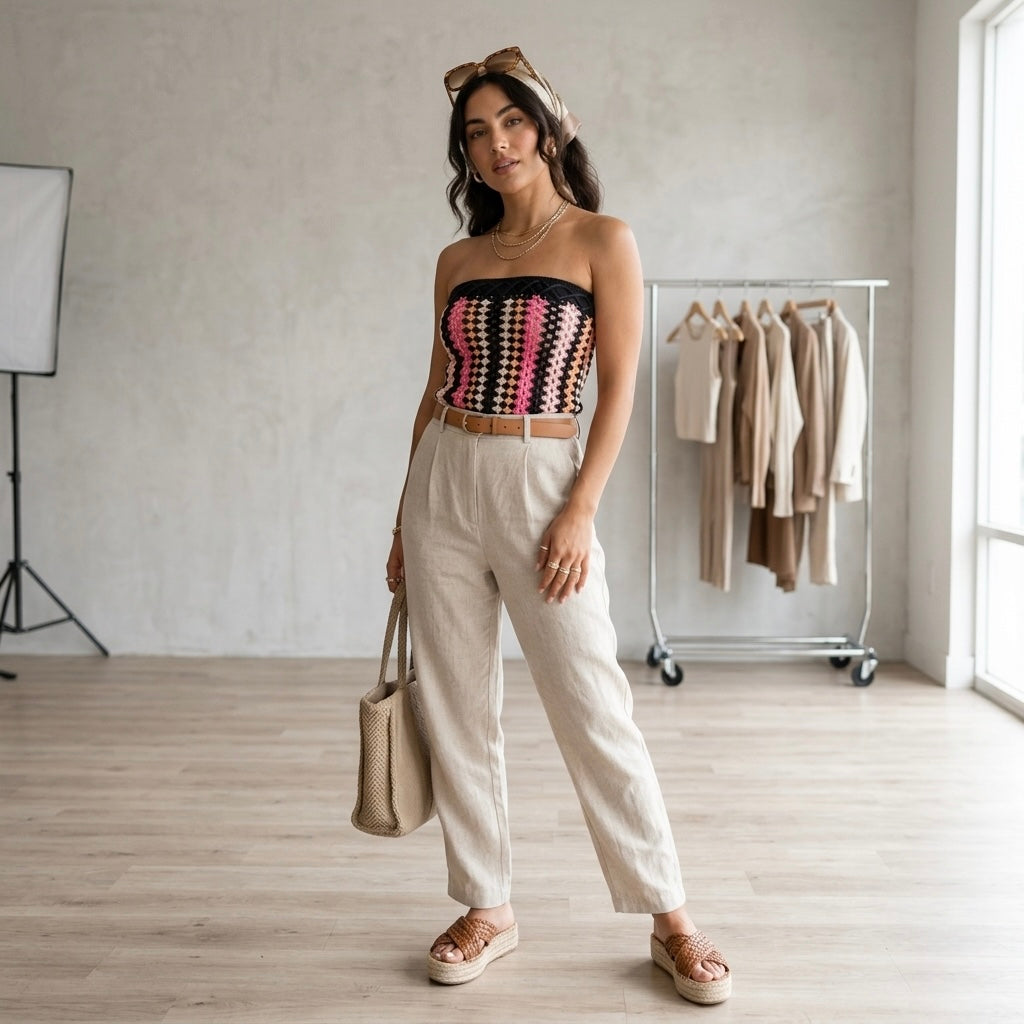 NBD Revolve Crochet Pink & Black Strapless Tube Top | XS