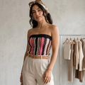 NBD Revolve Crochet Pink & Black Strapless Tube Top | XS