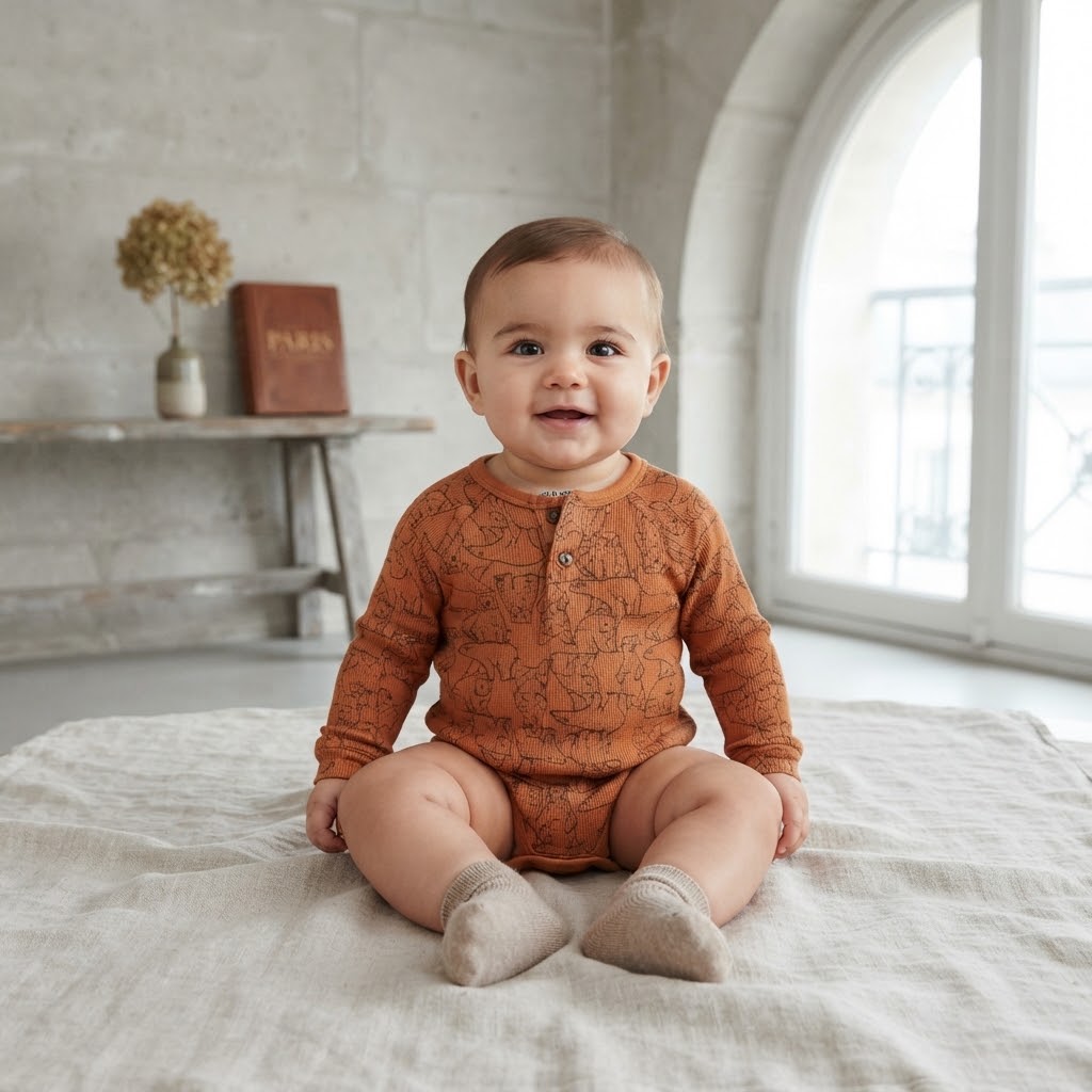 Old Navy Brown Bear Textured Cotton Long Sleeve Bodysuit | 6-12m