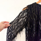White House Black Market Black Long Sleeve Fringe Mini Dress | 0