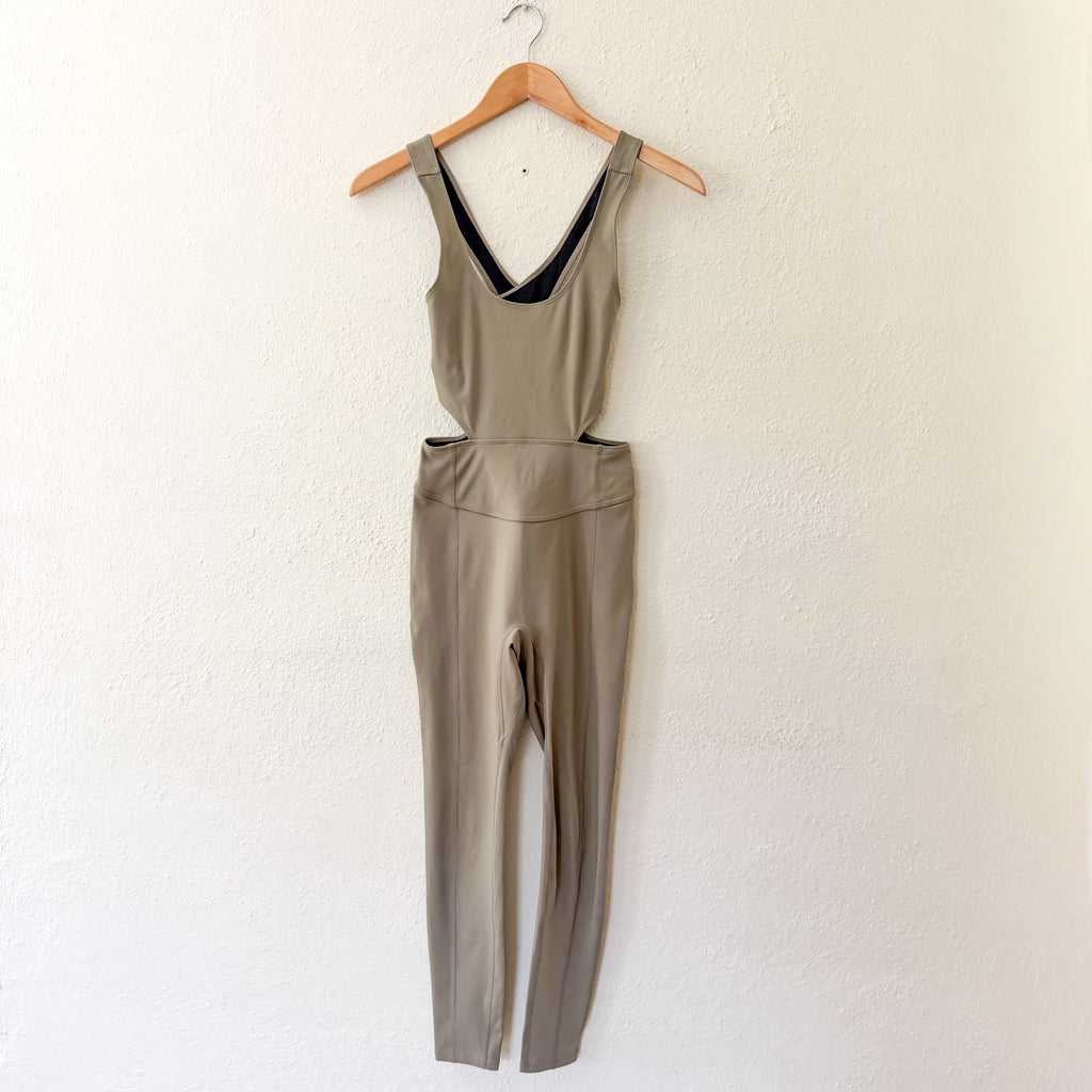 Free People Movement Back It Up Onesie Jumpsuit in Sage Beige | XS