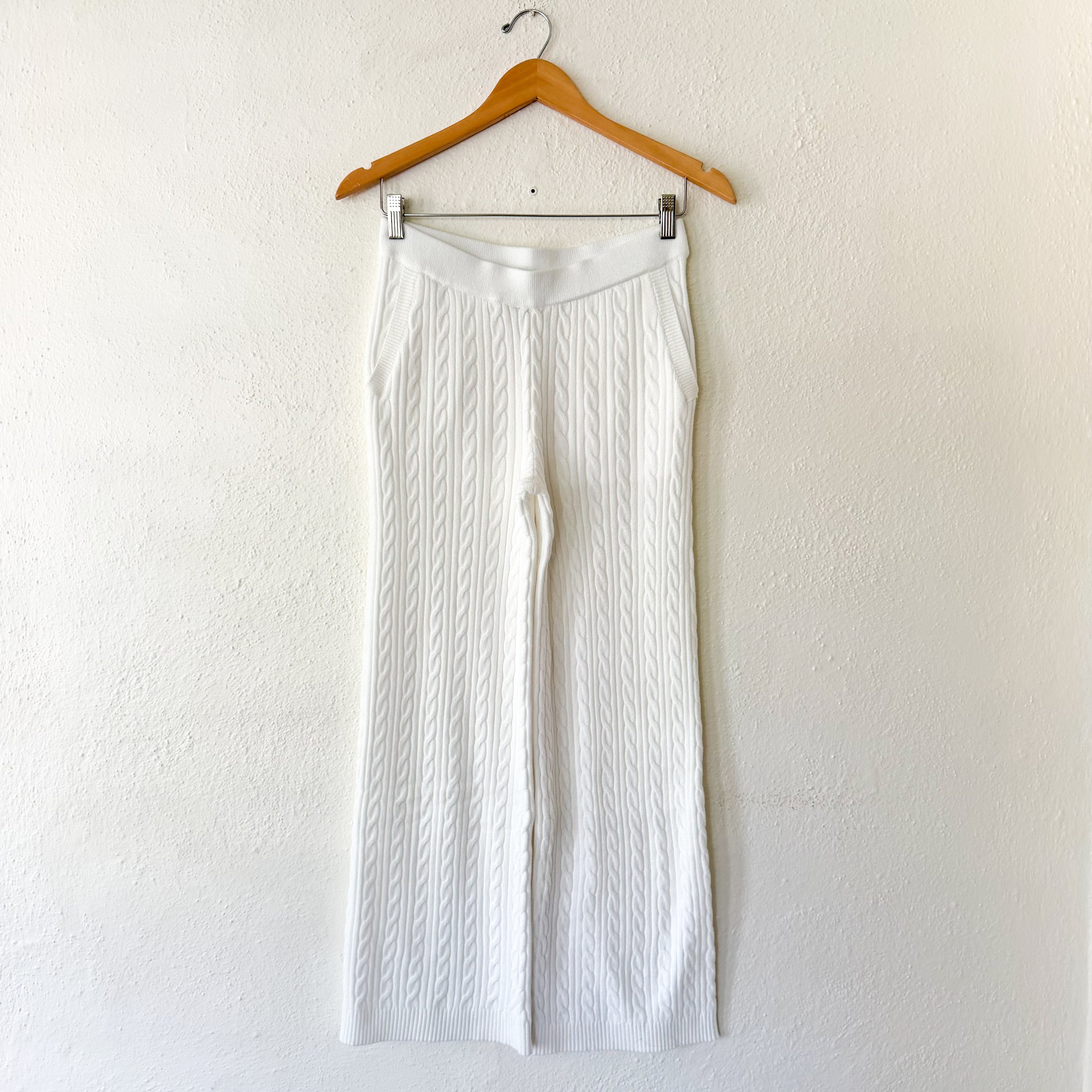 Free Assembly Creamy White Cozy Yarn Cable Knit Wide Leg Sweater Pants | S