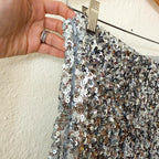 Mango MNG Silver Sequin Midi Straight Pencil Skirt | S
