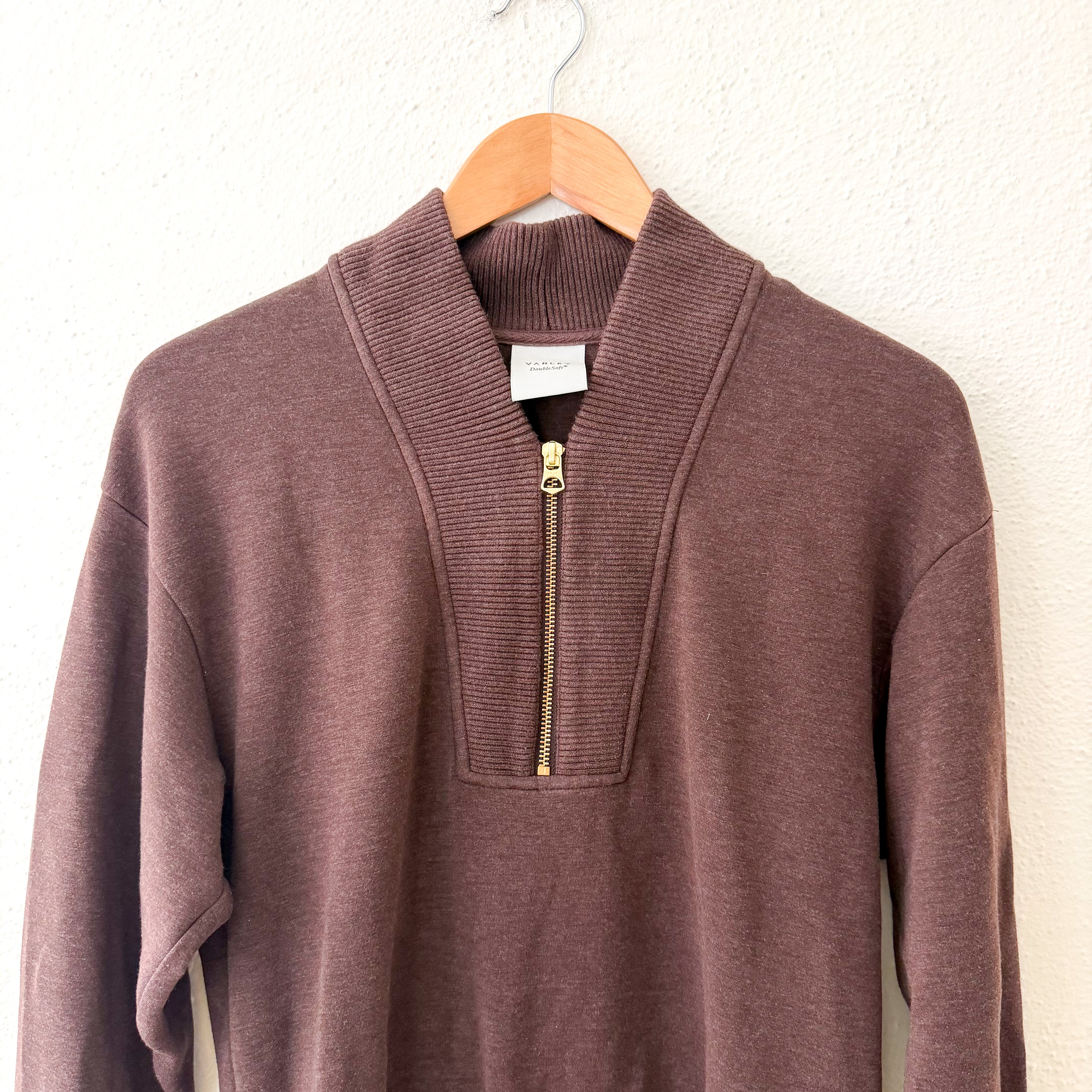 Varley Double Soft Sally Half-Zip Pullover Sweatshirt in Coffee Bean Marl | XS