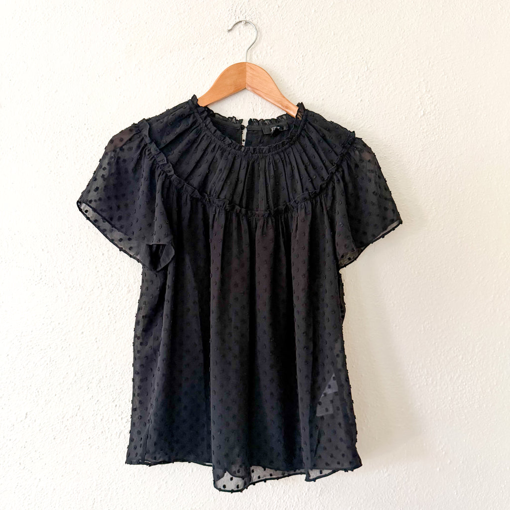 J.Crew Black Swiss Dot Short Sleeve Blouse | XS
