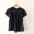 J.Crew Black Swiss Dot Short Sleeve Blouse | XS