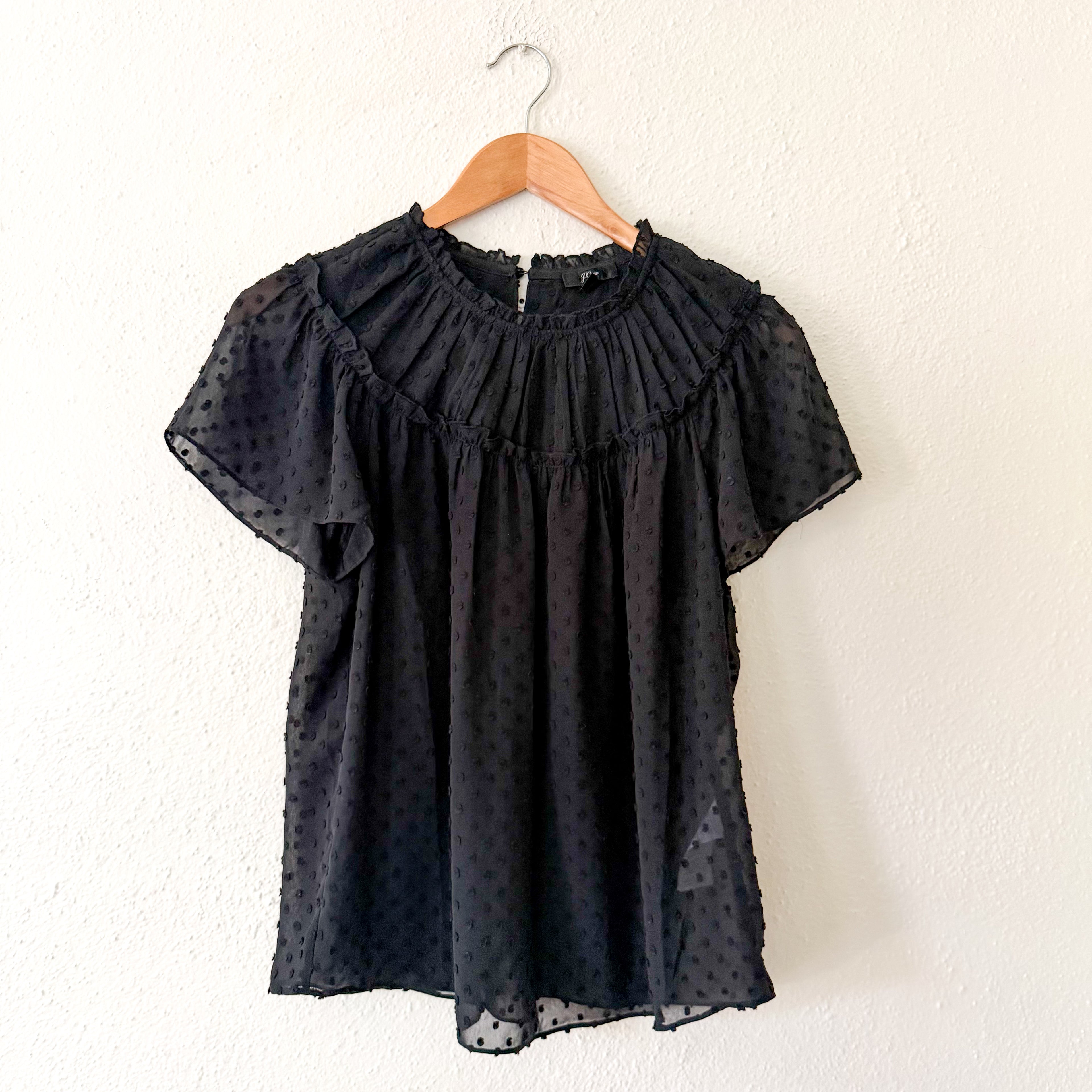 J.Crew Black Swiss Dot Short Sleeve Blouse | XS