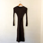 Quince Cotton Cashmere Ribbed Long Sleeve Crew Midi Sweater Dress in Brown Heather | XS