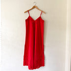 Juliet Dunn London Red Wave Cotton Poplin Strappy Embroidered Lace Midi Slip Dress | sz 1 (S-4/6)