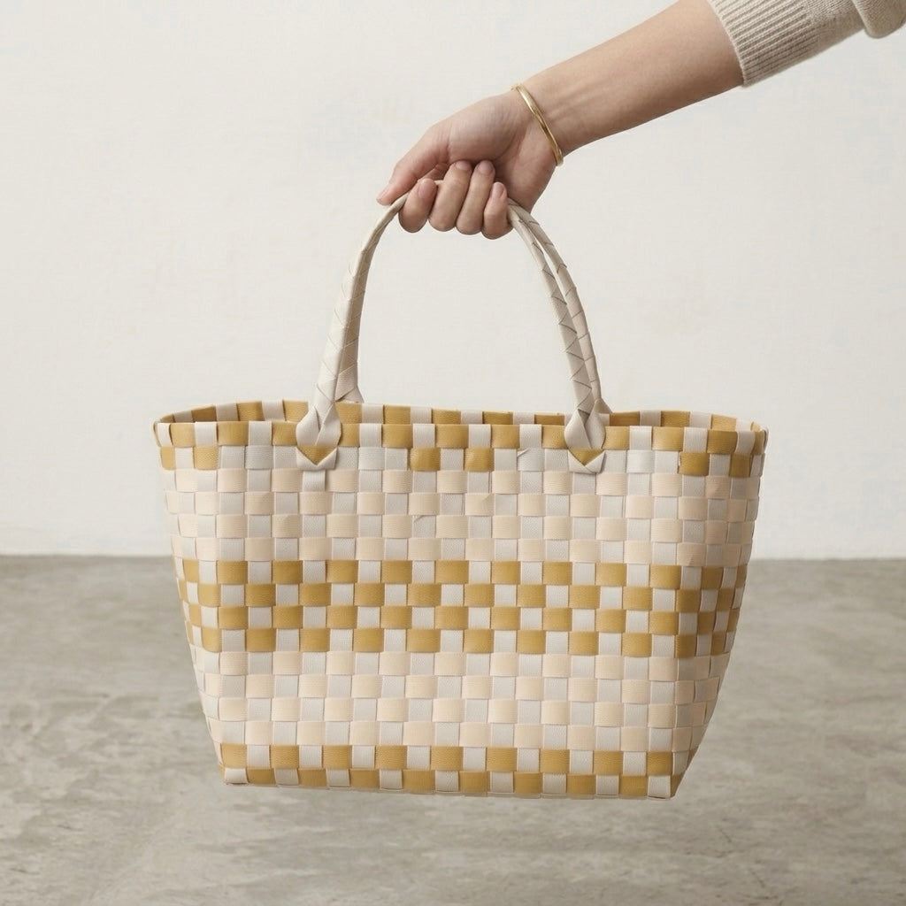 Unbranded Woven Boho Large Market Tote Bag in Neutral Tones