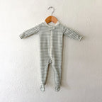 Quincy Mae Dusty Sage Cream Stripe 2-Way Zipper Footed Sleeper | 0-3m