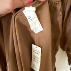 CUPSHE Brown Smocked Tiered High Neck Long Sleeve Maxi Dress | XS