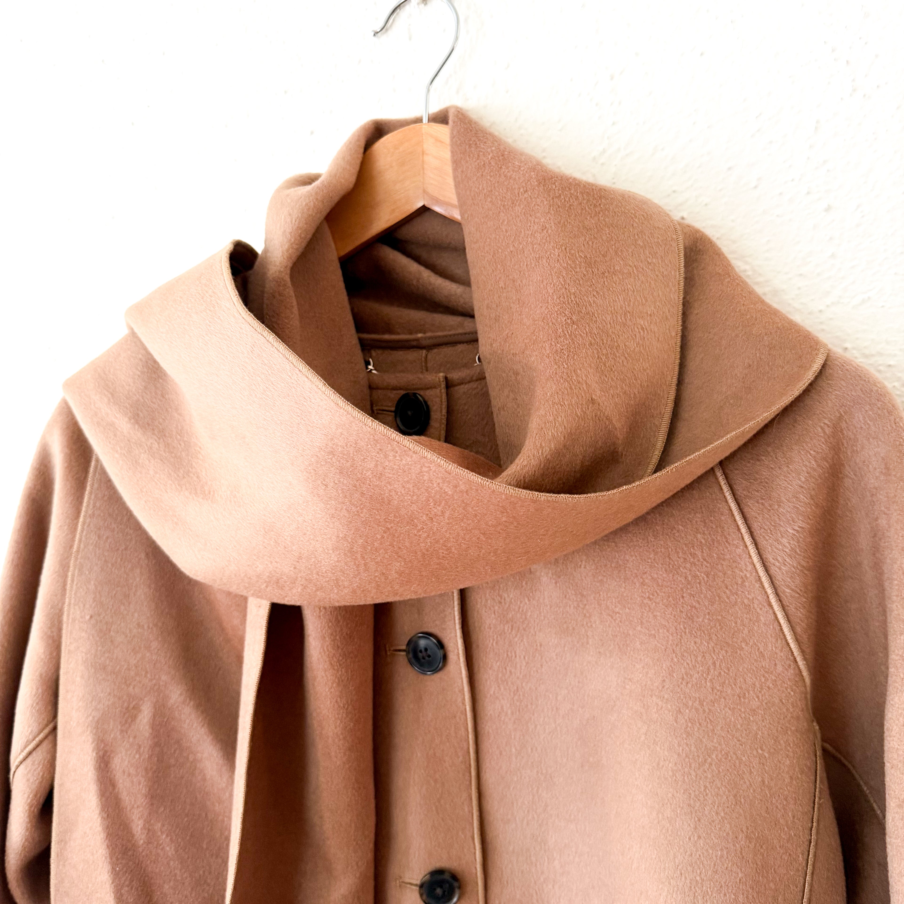 J.Crew Scarf Coat in Dark Camel Drapey Wool Blend | XS