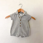 Carter's Olive Green Cream Stripe Cotton Button Down Romper | 0-3m