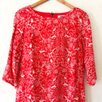 Old Navy Red Whimsical Flora & Fauna 3/4 Sleeve Shift Dress | XS