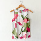 Vince Camuto Linen Blend Neutral Floral Sleeveless Blouse | XS