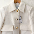 Mango MNG Textured Tweed Italian Fabric Jacket with Gold Buttons in Ecru | XXS