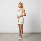 Self-Portrait Cream Embellished Boucle Sleeveless Mini Dress | 0