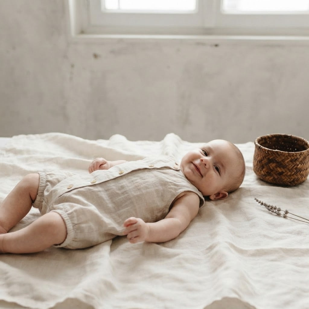 H&M 100% Linen Tan Sleeveless Button Down Romper | 0-3m