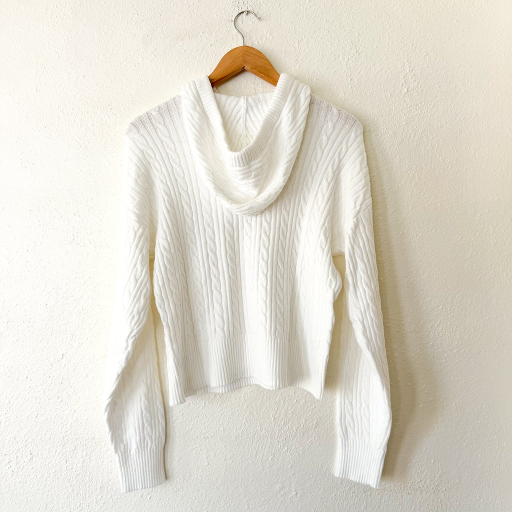 Free Assembly Creamy White Cozy Yarn Cable Knit Hoodie Sweater | XS