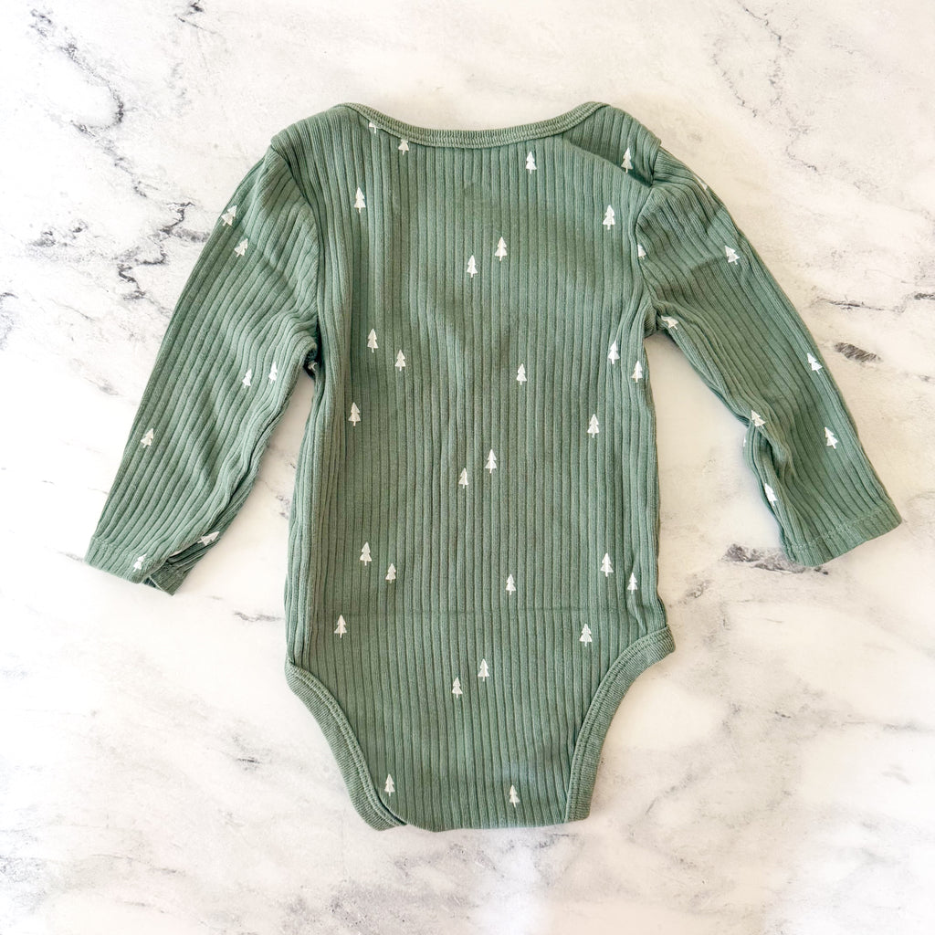 Cloud Island Green Pine Trees Thermal Long Sleeve Bodysuit + Pants Matching Set | 6-9m