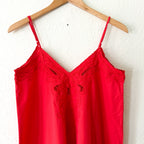 Juliet Dunn London Red Wave Cotton Poplin Strappy Embroidered Lace Midi Slip Dress | sz 1 (S-4/6)