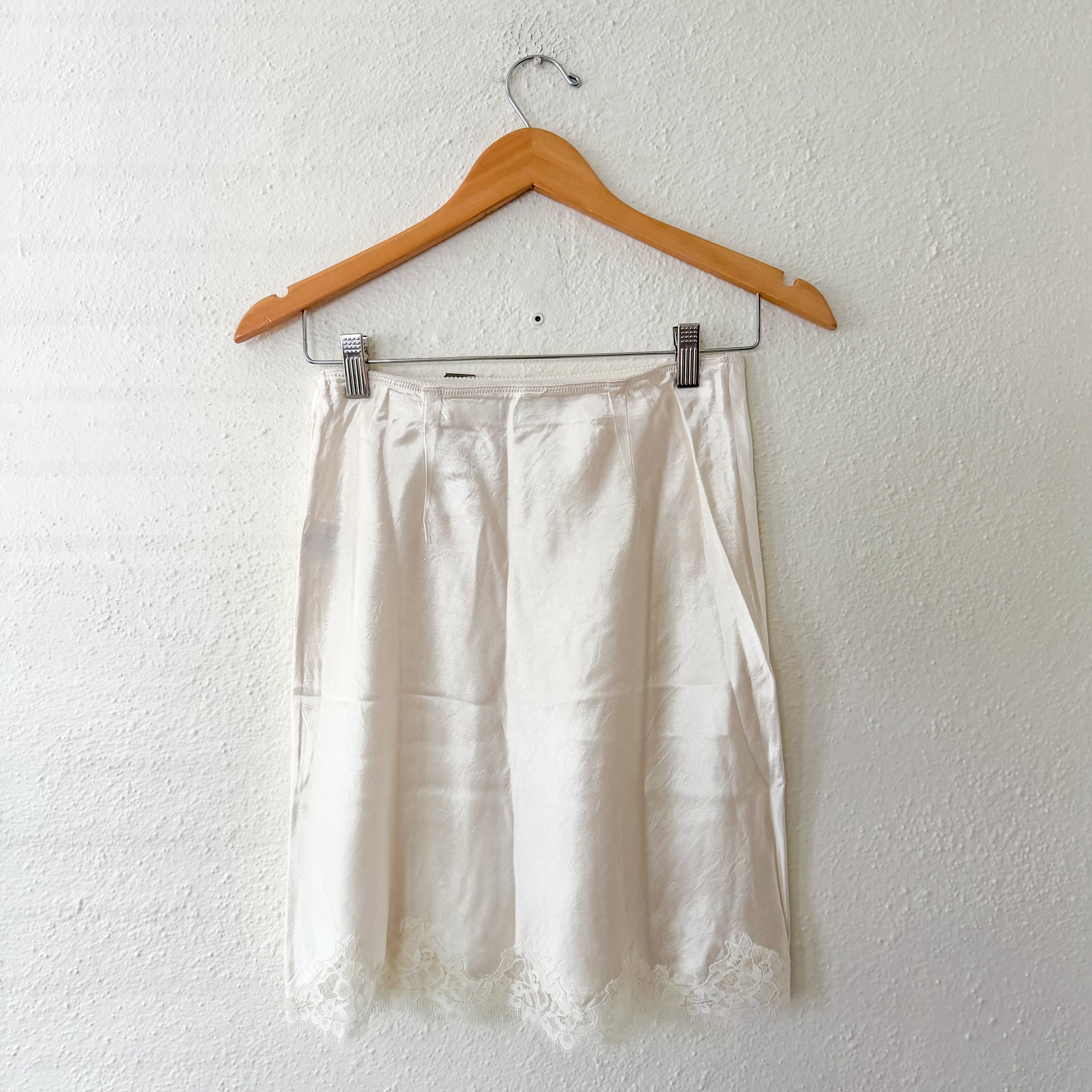 J.Crew Gwen Lace-Trim Slip Skirt in Textured Cream Satin | XXS