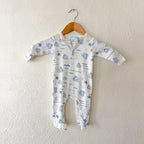 Feather Baby Cream Ocean Print Pima Cotton Long Sleeve Snap Footed Sleeper | 3-6m
