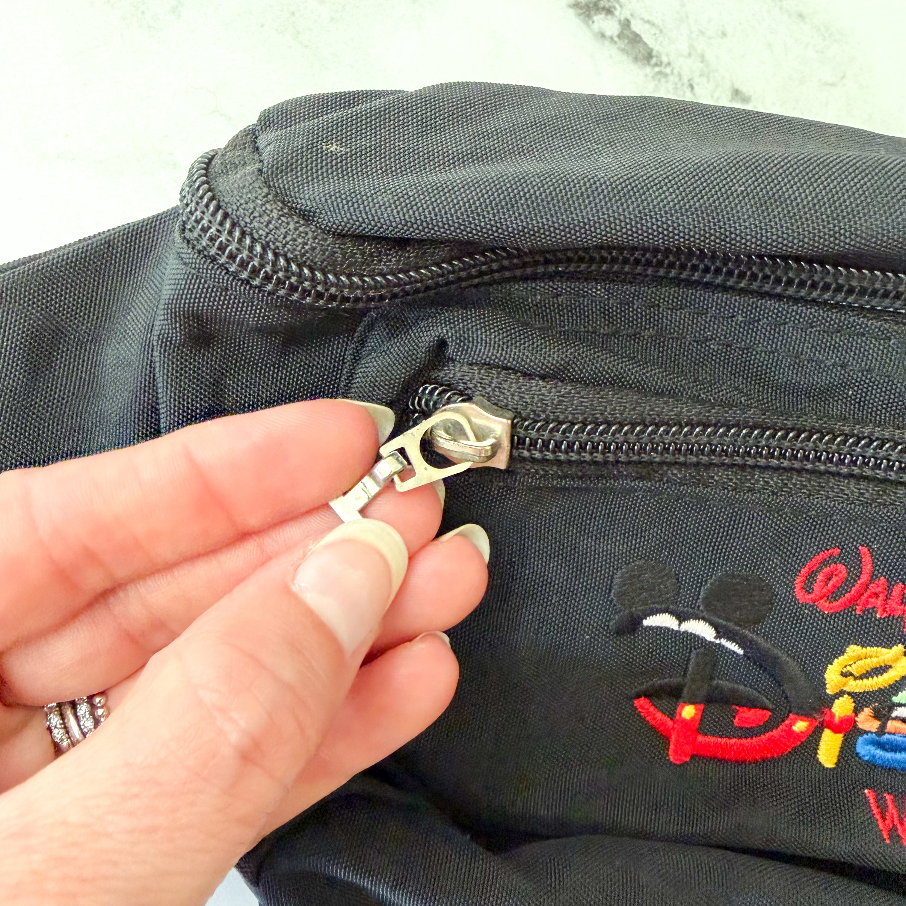 Vintage 90s Walt Disney World Embroidered Fanny Pack | Black Retro Waist Bag