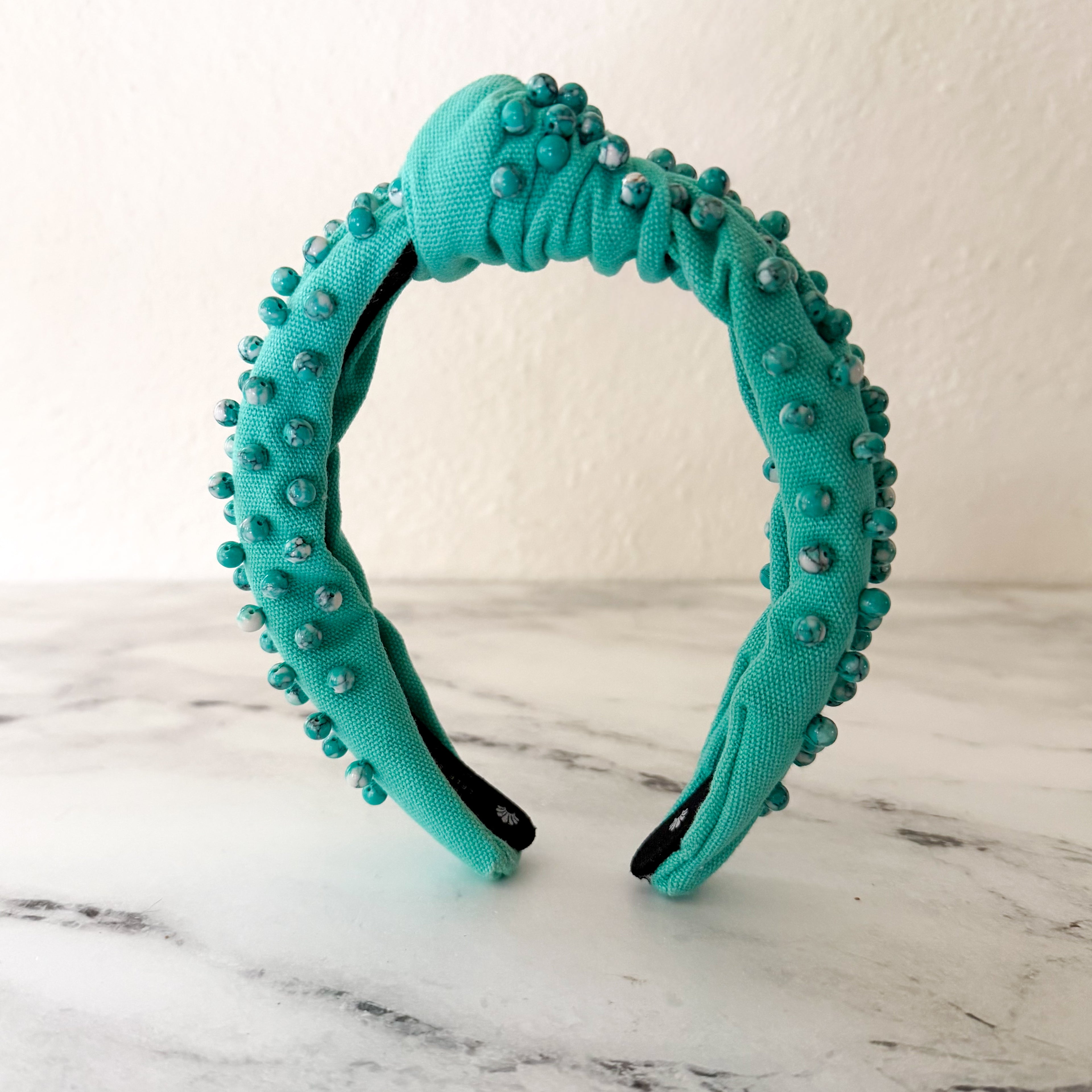 Lele Sadoughi Turquoise Tonal Howlite Round Beaded Embellished Headband
