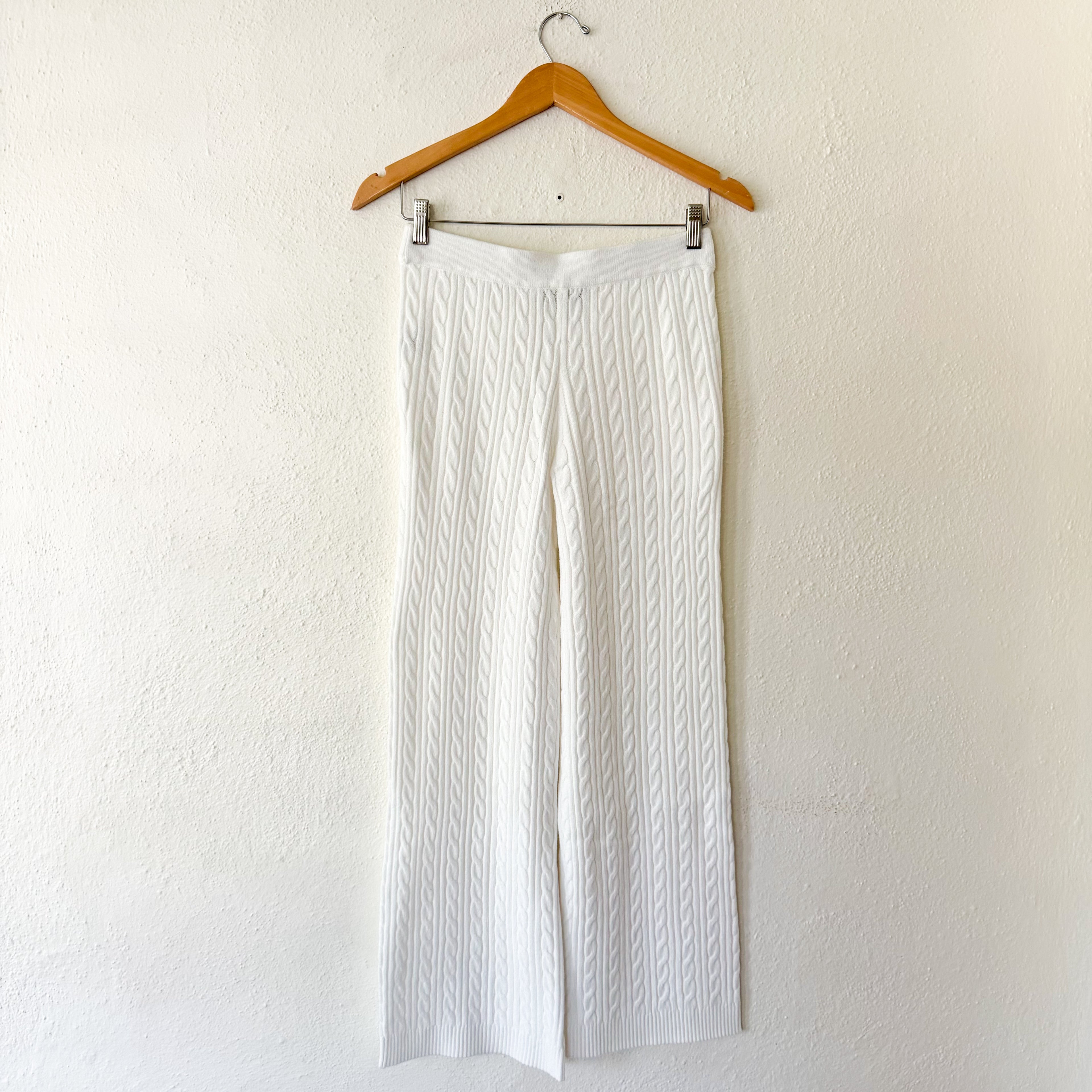 Free Assembly Creamy White Cozy Yarn Cable Knit Wide Leg Sweater Pants | S
