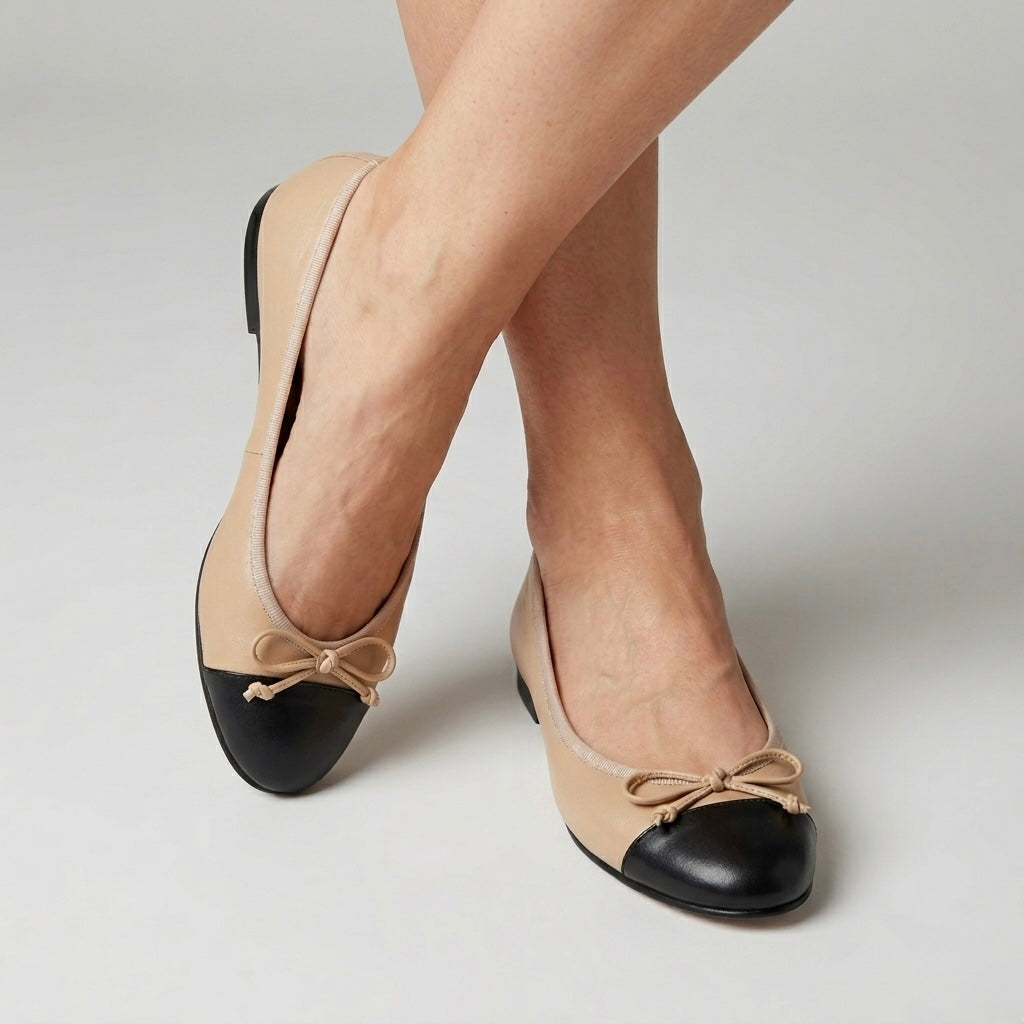French Sole New York FS/NY Index Ballet Leather Tan &amp; Black Ballet Flats | 8