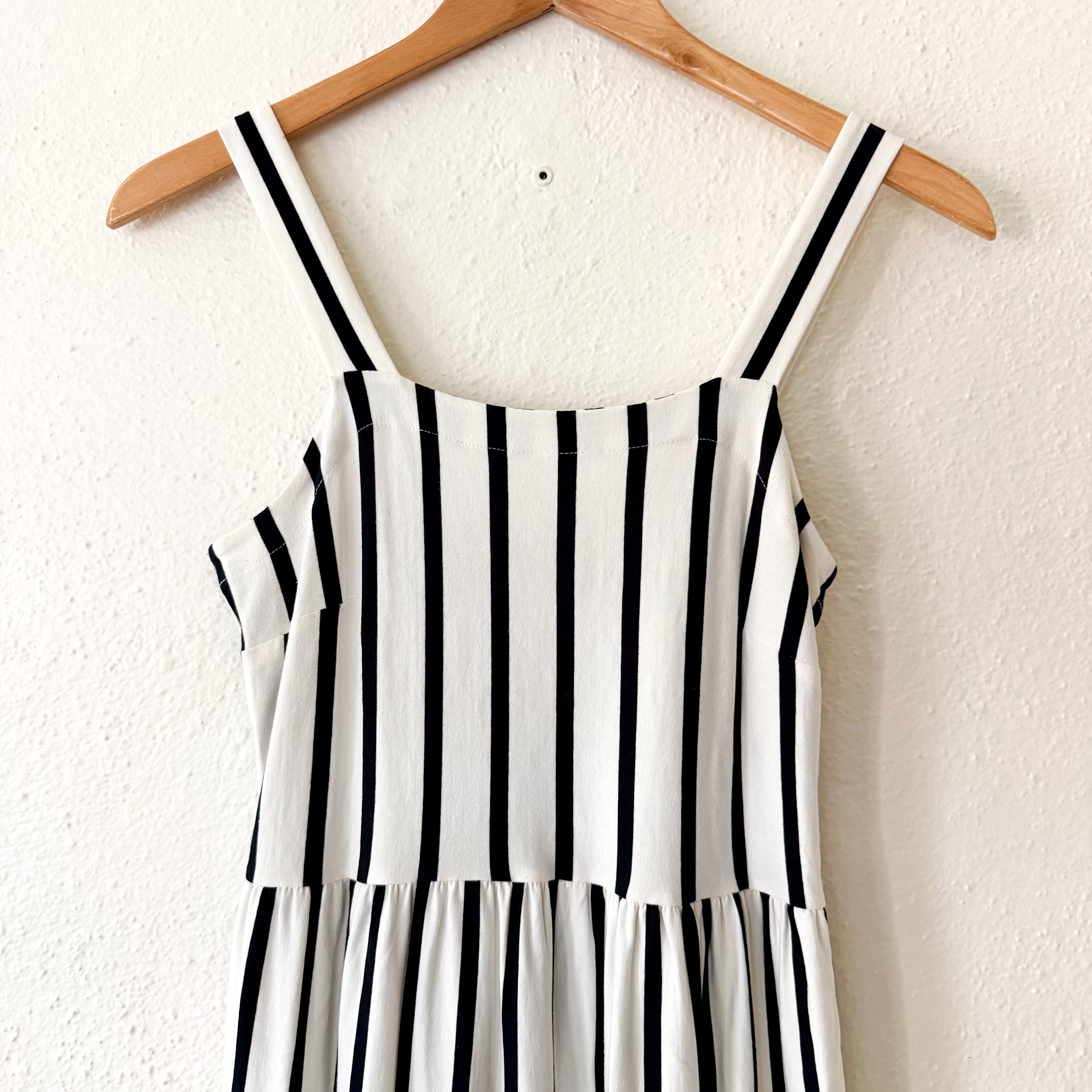 LOFT Black & White Stripe Midi Sun Dress | 0P