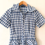 Sister Jane Blue Gingham Ruffle Patch Pocket Romper | XS