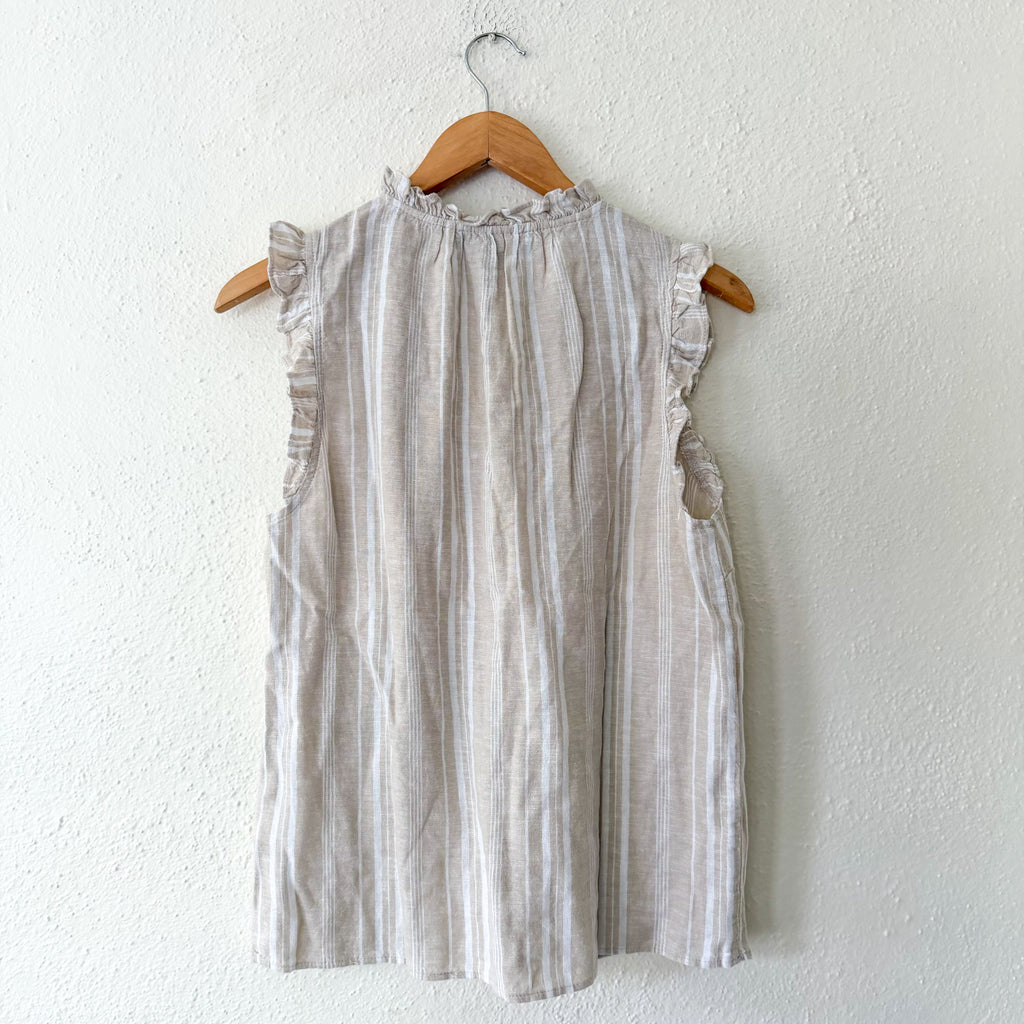Ellen Tracy Linen Blend Tan Stripe Sleeveless Top | S