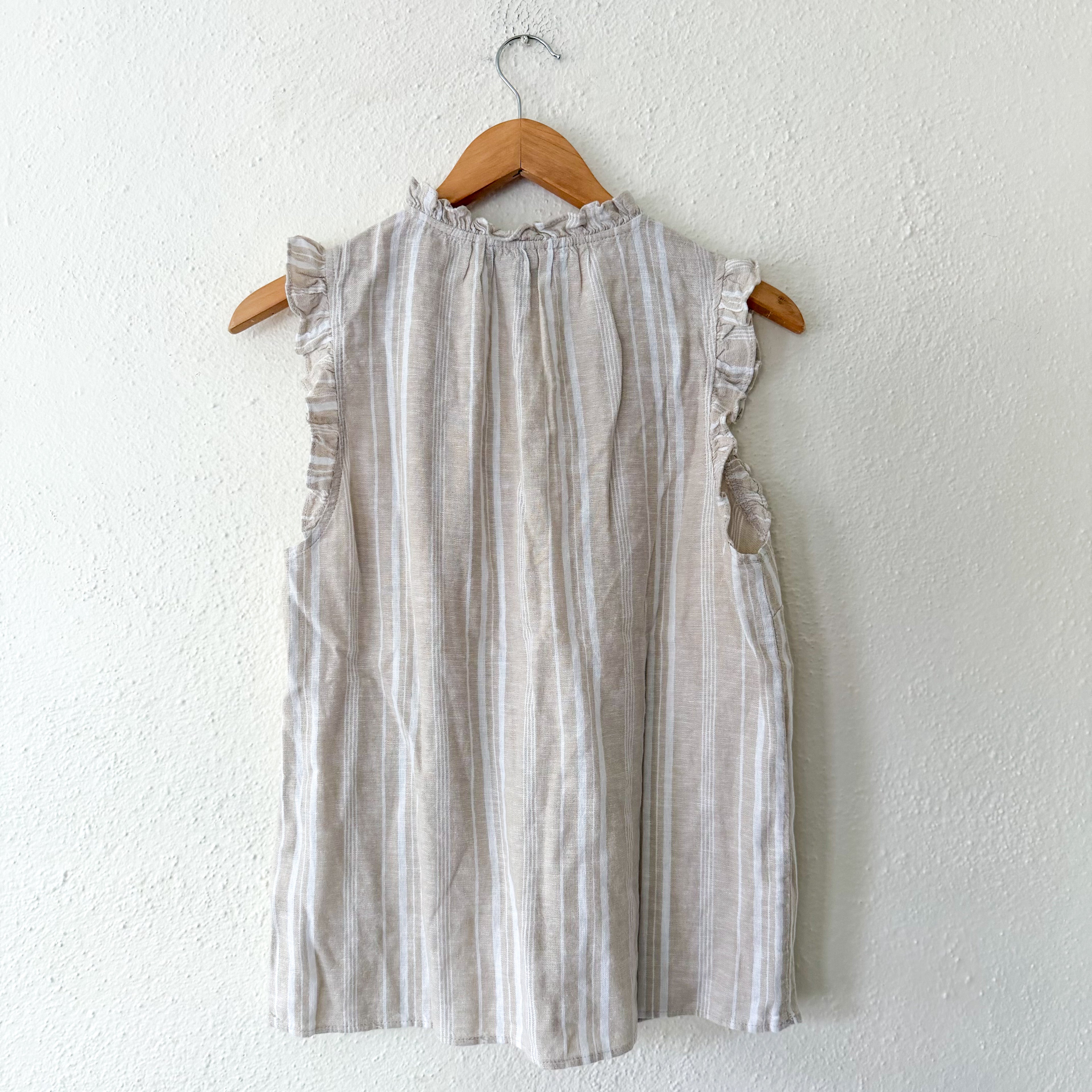 Ellen Tracy Linen Blend Tan Stripe Sleeveless Top | S