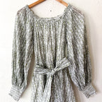 Alice + Olivia Boho Green Filigree Long Sleeve Mini Dress | XS
