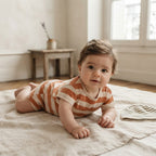 Cat & Jack Pumpkin Cream Wide Stripe Crewneck Short Sleeve Romper | 0-3m