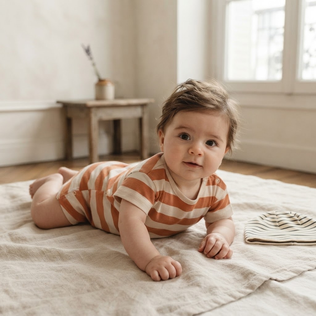Cat & Jack Pumpkin Cream Wide Stripe Crewneck Short Sleeve Romper | 0-3m