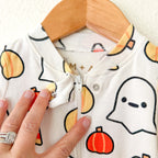 Monica & Andy Halloween Pumpkin Ghosts Organic Fold Over Foot 2-Way Zipper Sleeper | 3-6m