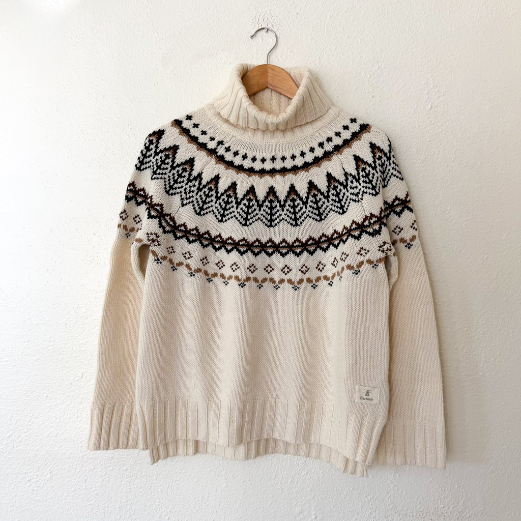 Barbour Mersea Fair Isle Wool Blend Knit Turtleneck Sweater in Aran Cream | 4